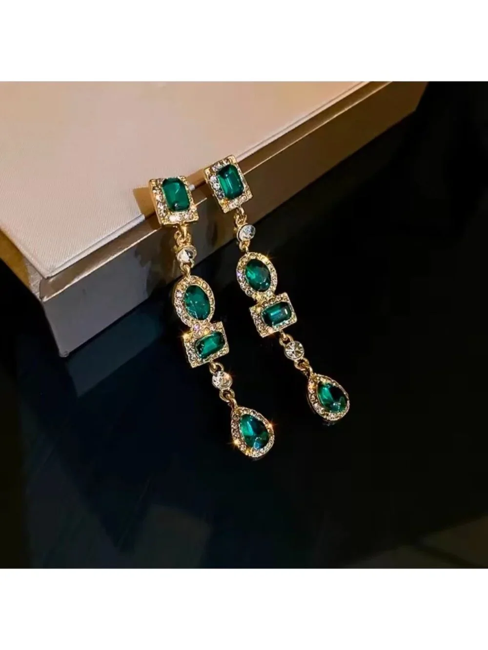 Gold-Tone Emerald Green Drop Earrings